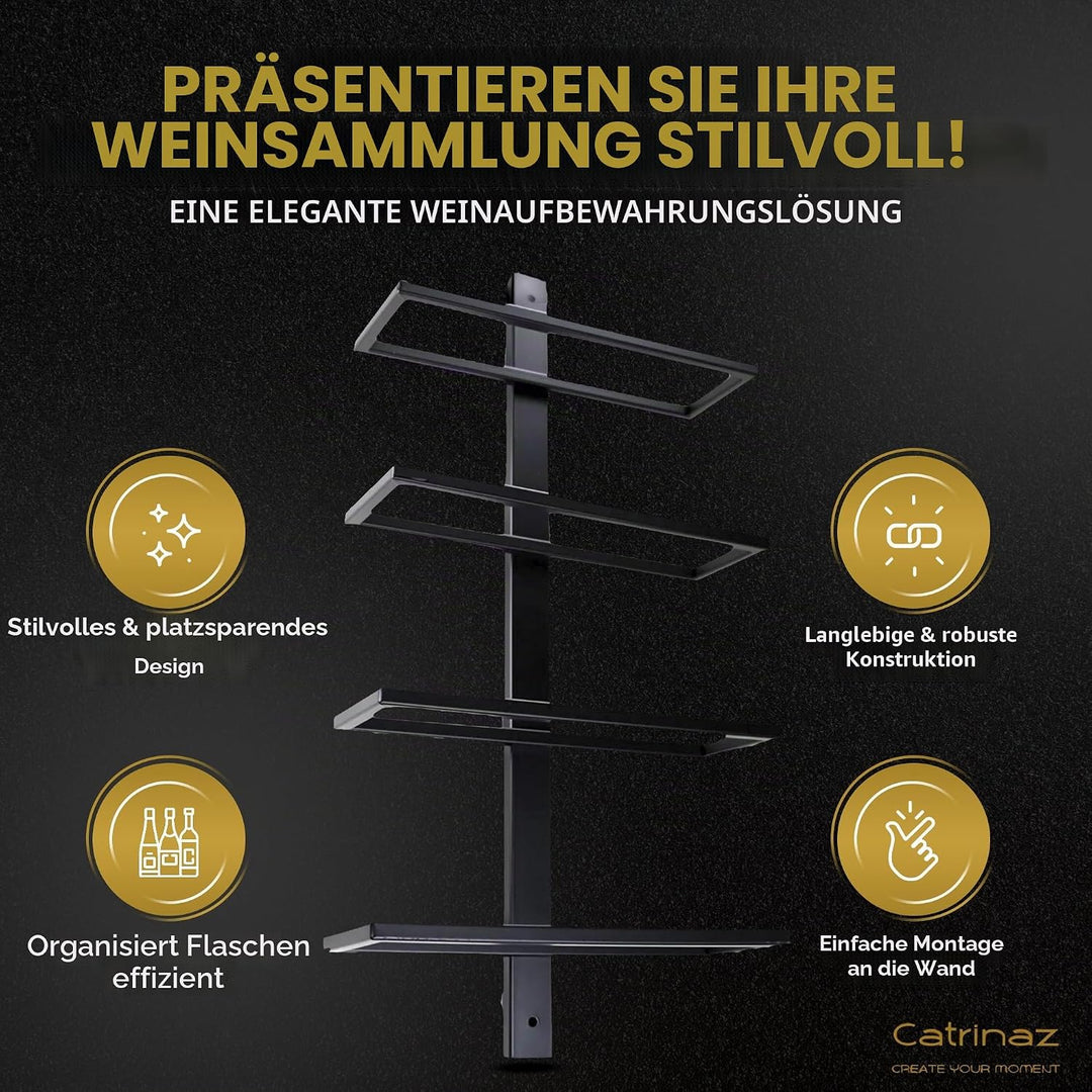 Wand-Weinregal für 4 Flaschen – Hängendes Weinregal aus Hochwertigem Stahl – Matt Schwarz – Industri