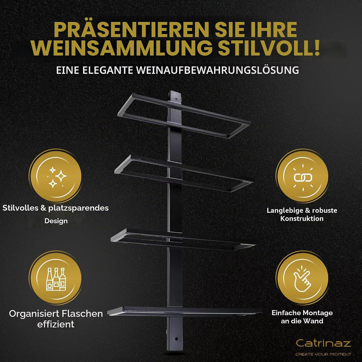Wand-Weinregal für 4 Flaschen – Hängendes Weinregal aus Hochwertigem Stahl – Matt Schwarz – Industri