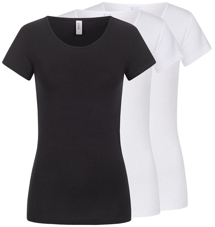 ONLY Damen T-Shirt Onllive Love Life Basic Damenshirt S 3er Pack Weiss/Schwarz, S 3er Pack Weiss/Sch