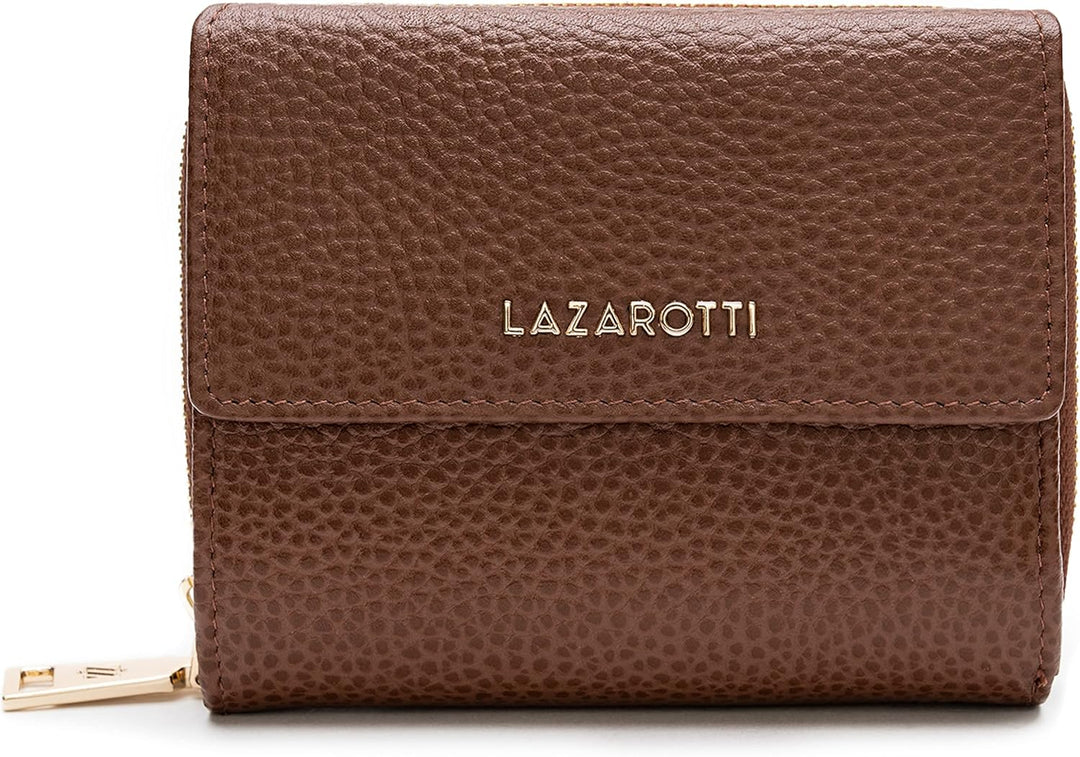 Lazarotti Bologna mittelgrosse Leder Geldbörse Damen | mit Druckknopf, Reissverschlussfach, 9 Karten