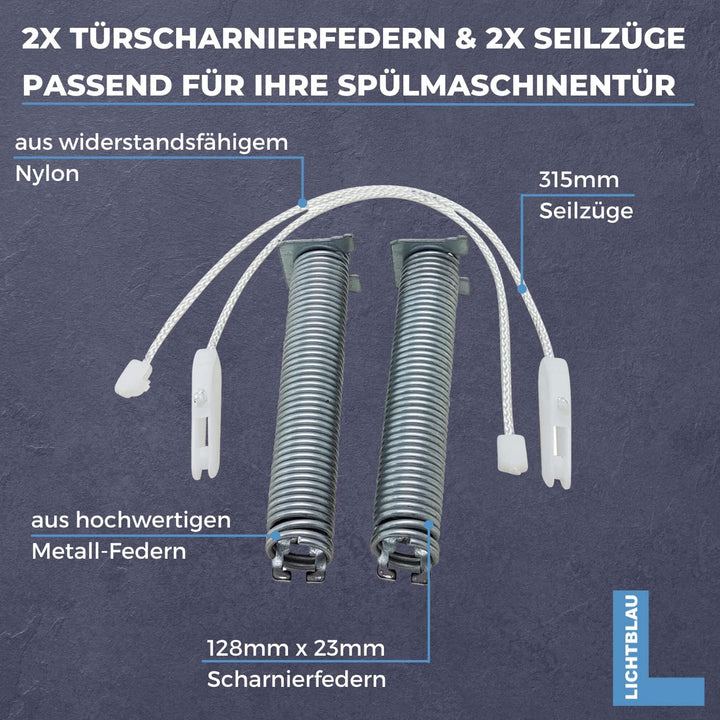 LICHTBLAU Türfedern Satz für Spülmaschine 754869 Farbcode Schwarz I Reparatursatz mit Seilzügen Nr.