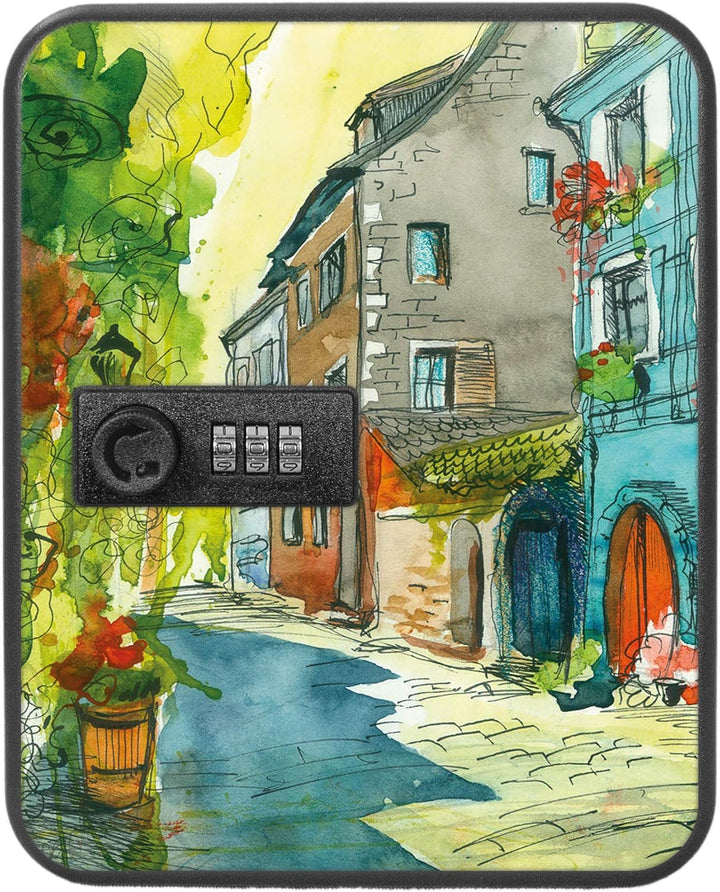 banjado® Burg-Wächter® abschliessbarer Schlüsselkasten mit Motiv Historische Stadt für 20 Schlüssel