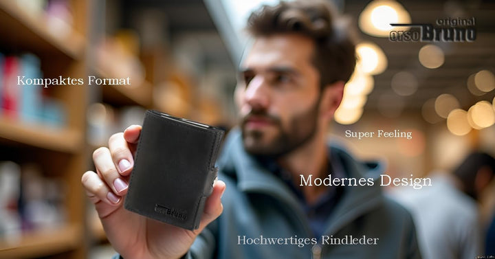 Minigeldbörse Herren schwarz Leder RFID Schutz, kleine Herren Mini Geldbörse, Mini-Geldbeutel Karten