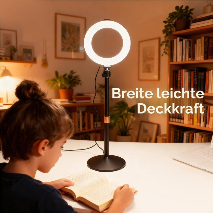 Ringlicht mit Stativ, 6 Zoll LED Ring Light mit 3 Lichtfarben und 10 Helligkeiten, Selfie Licht für