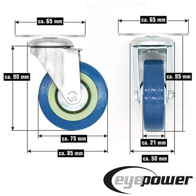 eyepower 4 Stück 360° Lenkrolle 75mm - M10 Schwerlastrollen mit Anschraubplatte - Nylon Lenkrollen z