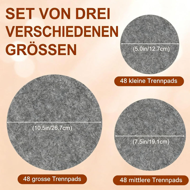 144 Stück Tellerteiler Filz 3 Grössen 12,7cm 19,1cm 26,7cm Pfannenschoner Filz waschbar Topfschoner