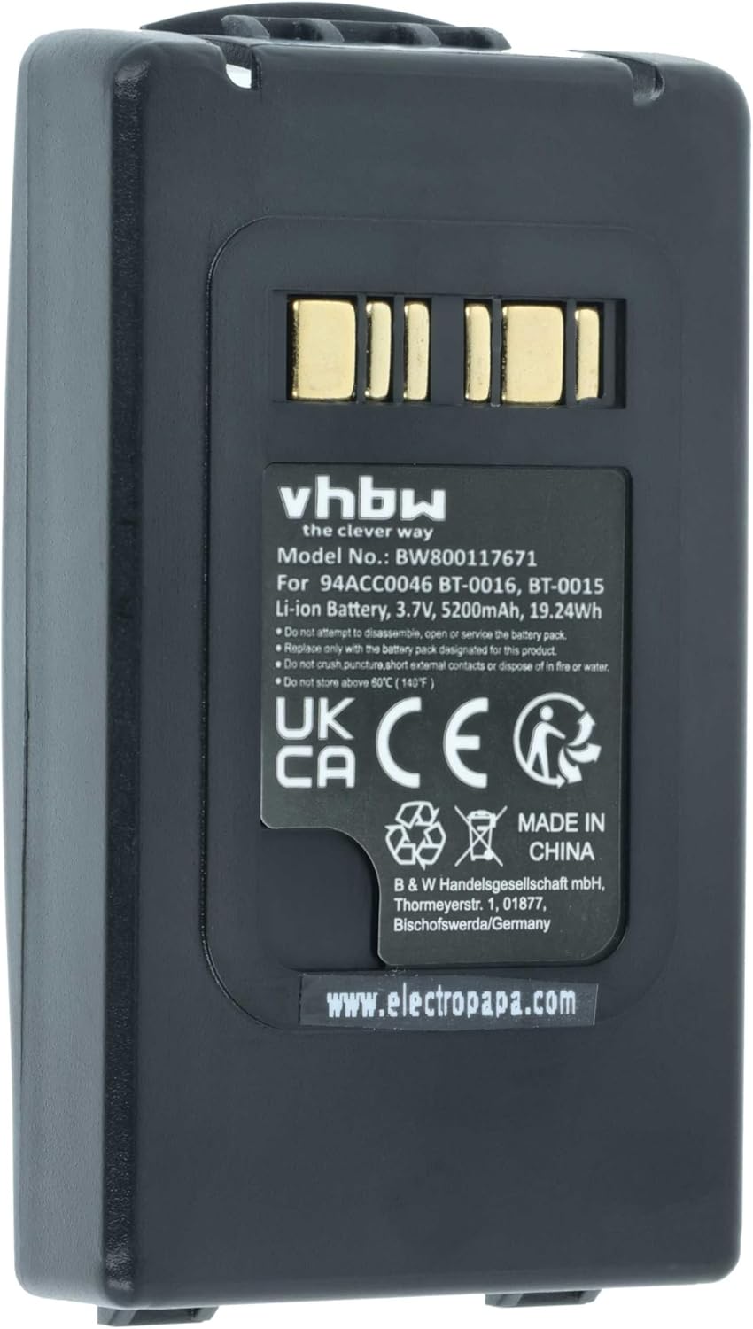 vhbw 1x Akku Ersatz für Datalogic BT-0015, BT-0016 für Barcodescanner POS (5200 mAh, 3,7 V, Li-Ion)