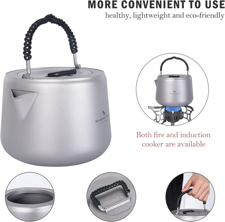 iBasingo 1,4 L Titan Wasserkocher mit Filter Im Freien Camping Kaffee Teekanne Wassertopf Anti-verbr
