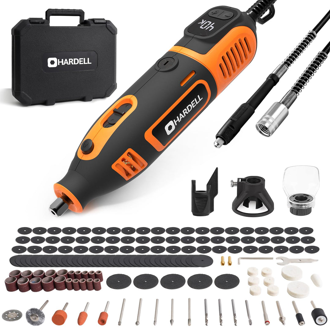 200W Corded Rotary Tool Kit with Fine Speed Control & Flex Shaft 8000-40000 RPM Digital Display, 155