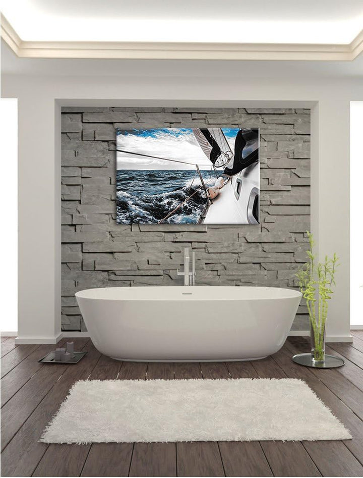 Pixxprint Die weissen Segel der Yacht als Leinwandbild/Grösse: 100x70 / Wandbild/Kunstdruck/fertig b