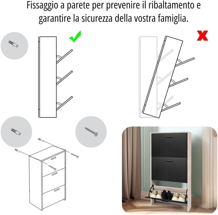 CASABEL Schuhschrank für 18 Paar – grosse Kapazität für den Eingangsbereich – L 60 x T 24 x H 113 cm
