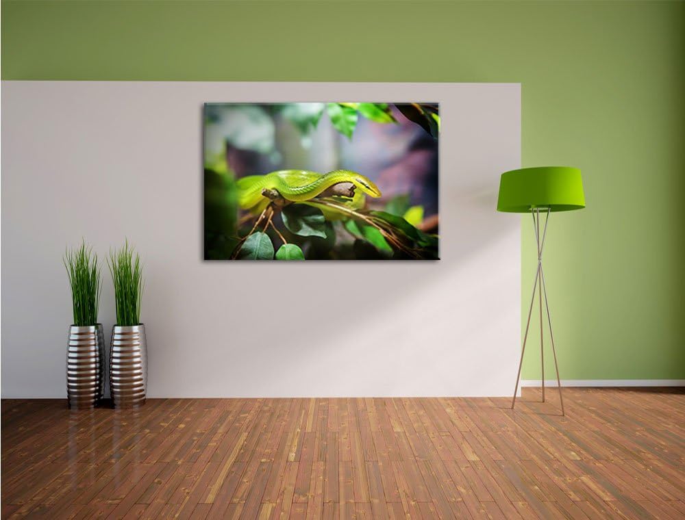 Raue grüne Schlange, Format: 100x70 auf Leinwand, XXL riesige Bilder fertig gerahmt mit Keilrahmen,