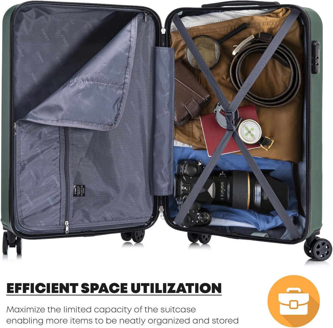 Koffer Suitcase S Dunkelgrün, Trolley Reisekoffer, Kabinenkoffer Rollkoffer Handgepäck mit 4 Rollen