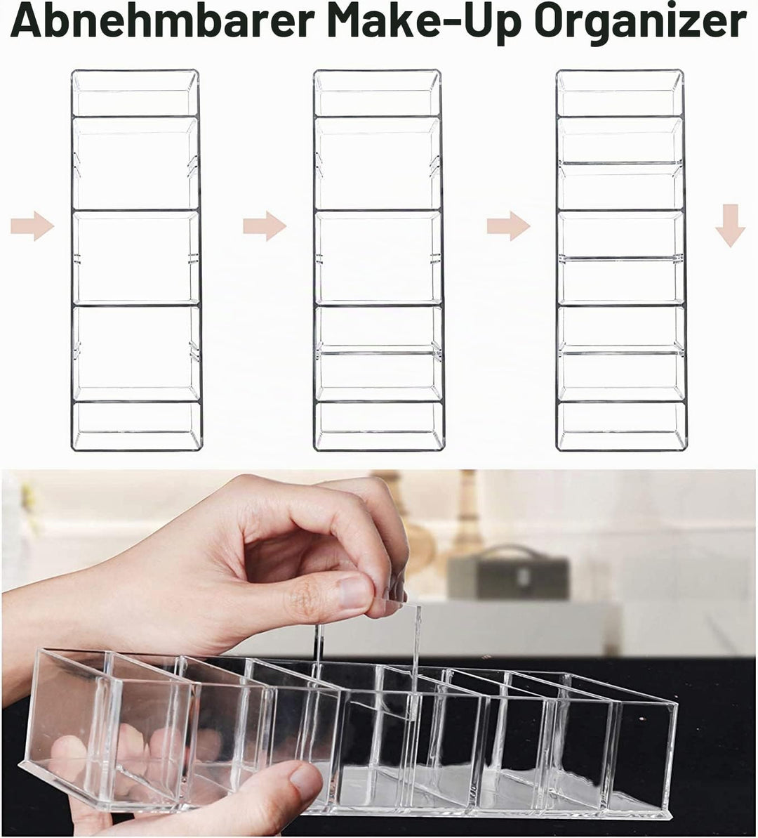 Seitop 2 Stücke Abnehmbarer Kosmetik Organizer 8 Fächern Make-up-Organizer Acryl Aufbewahrungsboxen,