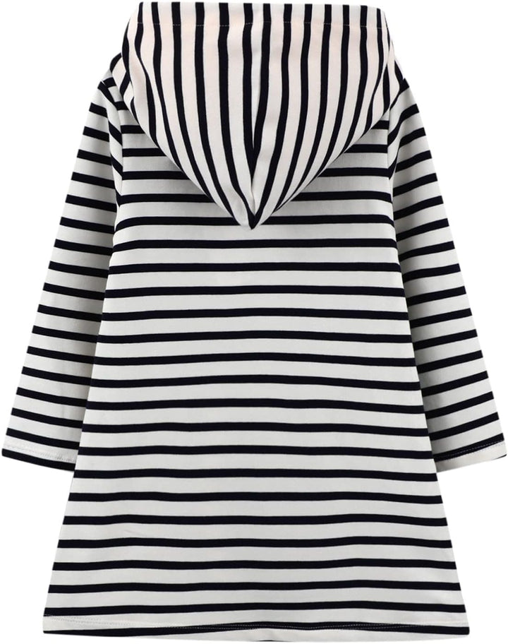 Mädchen Kleid Baumwolle Langarm Kapuzenpullover Streifen Blumen Pulloverkleid Kapuze Pullover Kleide
