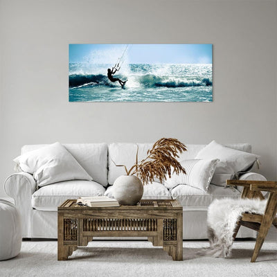 Panorama Bilder auf Leinwand 100x40cm Leinwandbild Drachen-Surfen Wasser Ozean Gross Wanddeko Bild S