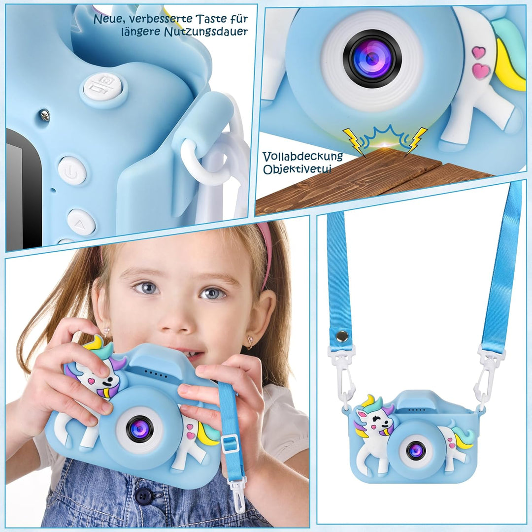 ARNSSIEN Kinderkamera, Digitalkamera Kinder mit HD IPS Bildschirm, 10 Denkspiele & Vollständiger Obj