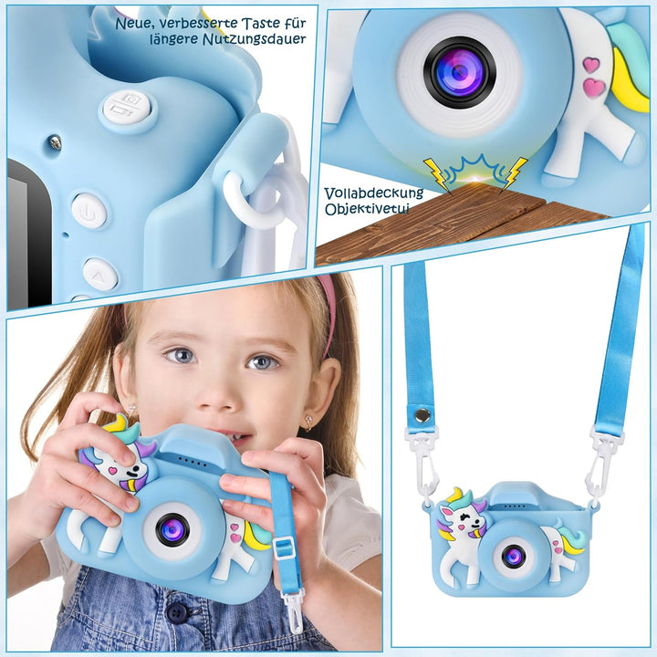 ARNSSIEN Kinderkamera, Digitalkamera Kinder mit HD IPS Bildschirm, 10 Denkspiele & Vollständiger Obj