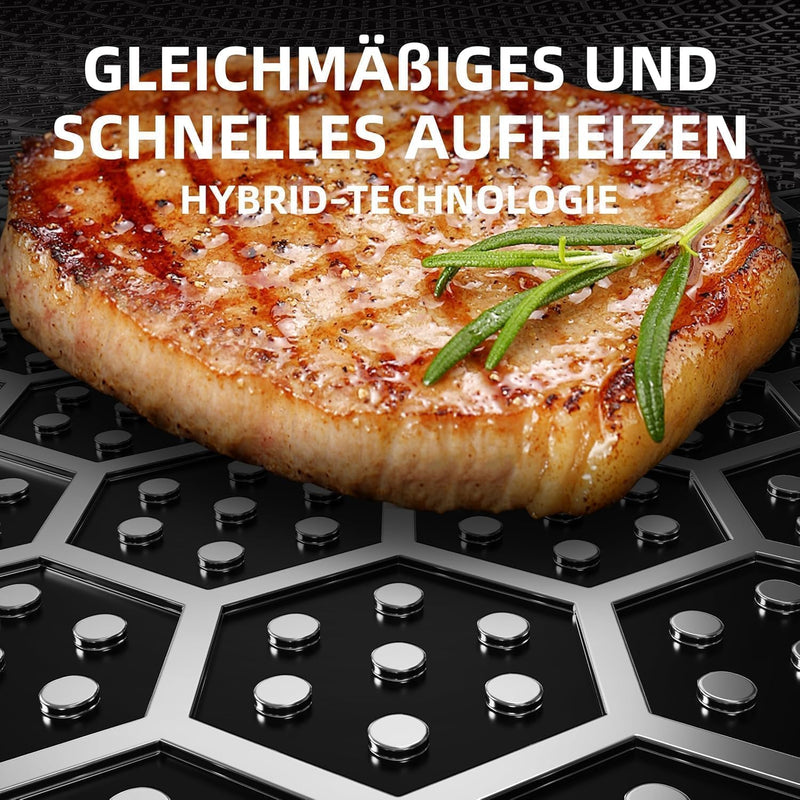Kiseely Hybrid Wokpfanne mit Deckel 34 cm, Antihaft edelstahl Wokpfanne induktion, Bratpfanne mit An