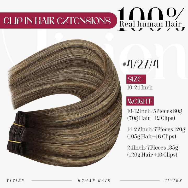 Vivien Echthaar Extensions Clip 45 cm Braun Ombre Clip in Extensions Echthaar Balayage Braun bis Blo