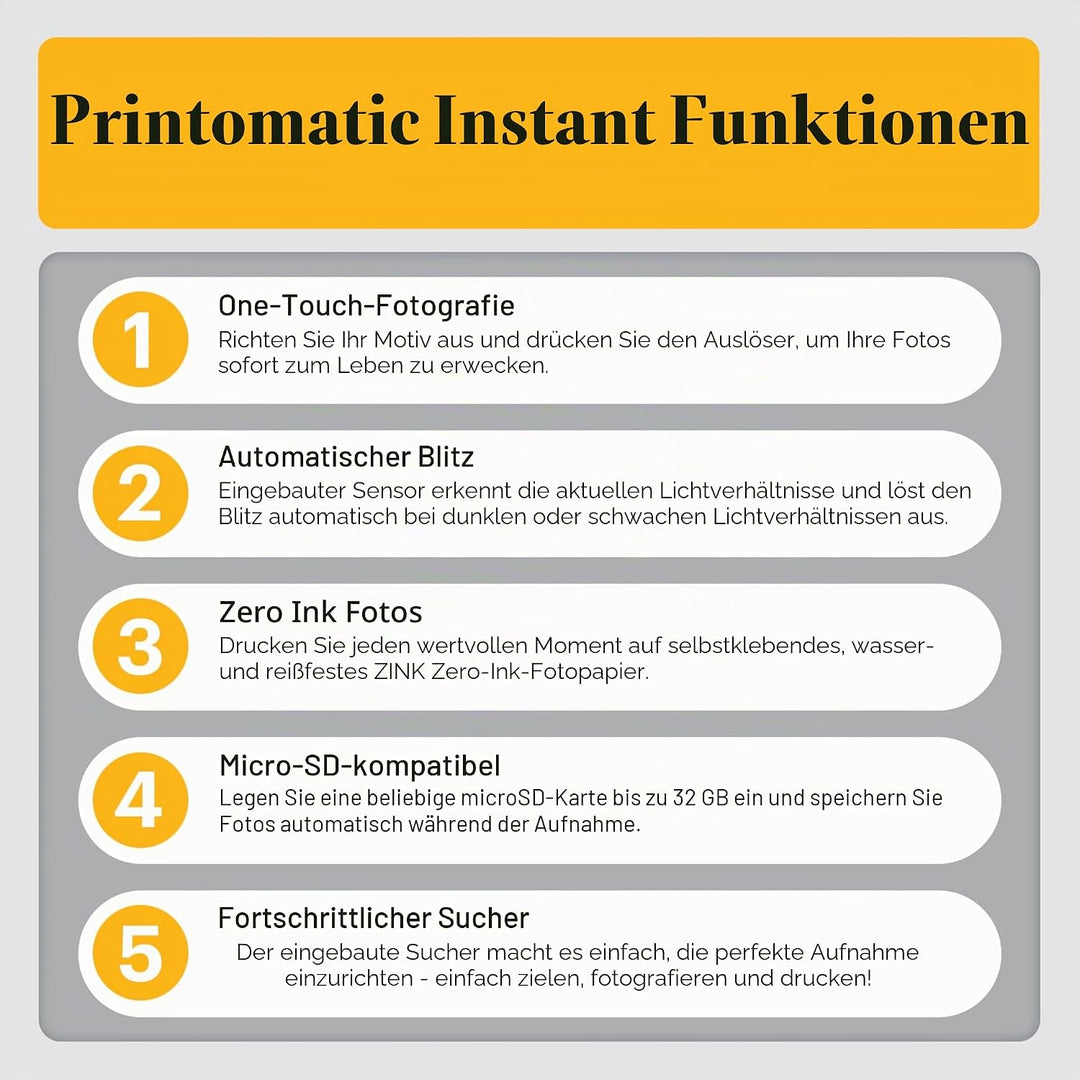 KODAK Printomatic Vollfarb-Sofortdruckkamera-Geschenkpaket + Softcase + Zink 2x3 Zoll selbstklebende