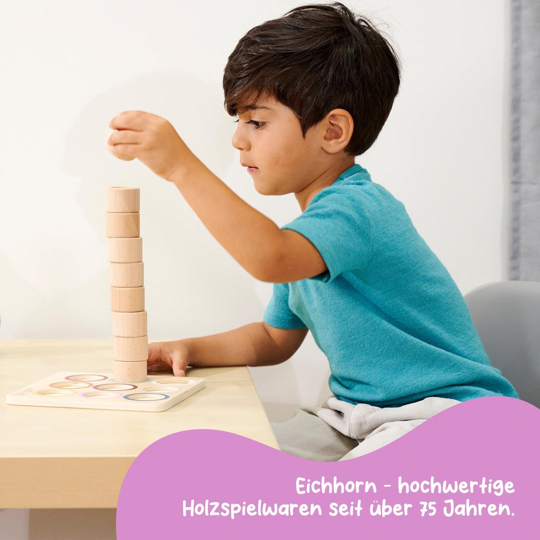 Eichhorn – Montessori – Fühlbrett mit 9 Fühlzylindern mit verschiedenen Oberflächen und Materialien,