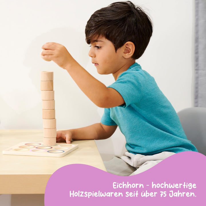 Eichhorn – Montessori – Fühlbrett mit 9 Fühlzylindern mit verschiedenen Oberflächen und Materialien,