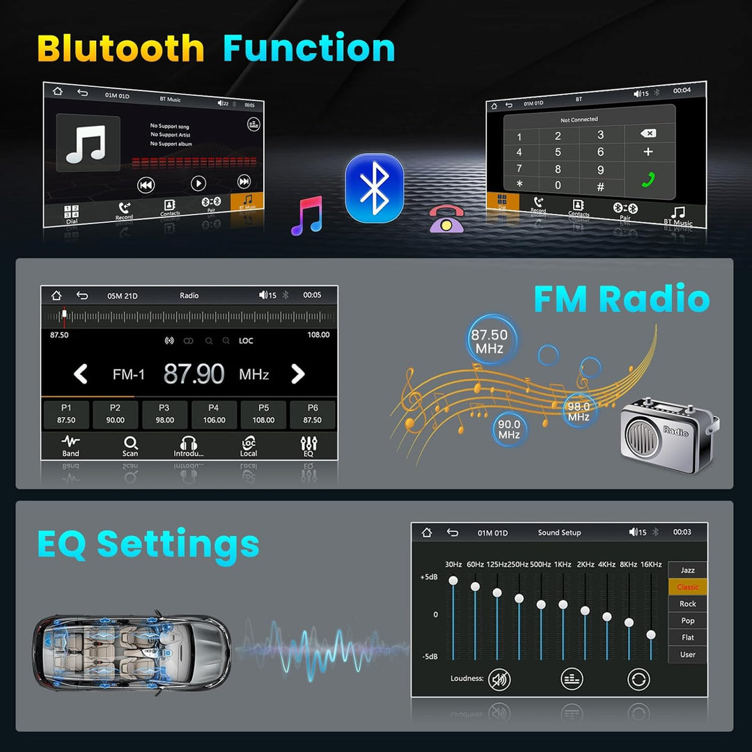 DAB/DAB+ Autoradio 2 DIN 7 Zoll Touchscreen mit Video-Ausgangsfunktion, Radio 2 Din Bluetooth mit Wi