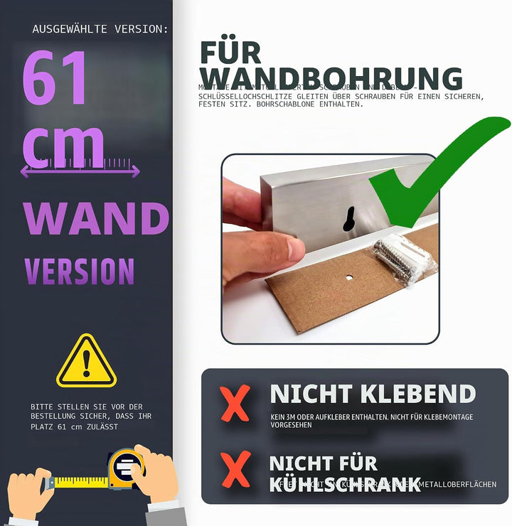 Premium 61cm Magnetleiste Messer für Wand (Grosse Grösse) - Extra Starker Messerhalter Magnetisch -