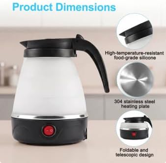 Faltbarer Wasserkocher 0,6L, 750W Reisewasserkocher mit Edelstahlboden, Silikon Camping Teekocher mi