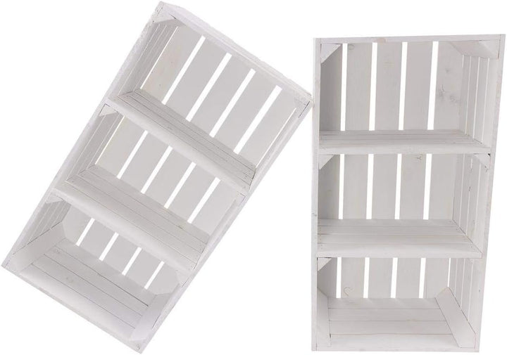 6er Set Weisse Regalkiste mit 2 Mittelbrettern 68cm x 40cm x 31cm Apfelkiste Obstkiste Weinkiste Hol
