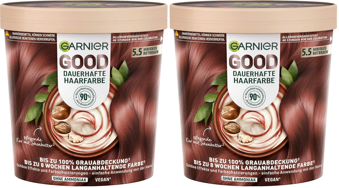 Garnier GOOD Dauerhafte Haarfarbe 5.5 Hibiskus Rotbraun – Coloration ohne Ammoniak, bis zu 100% Grau