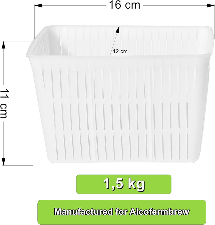 AlcoFermBrew 5 x Käseform 16x12x11cm - 1.5kg – Käseformen | Korb | Käseherstellung | Lab