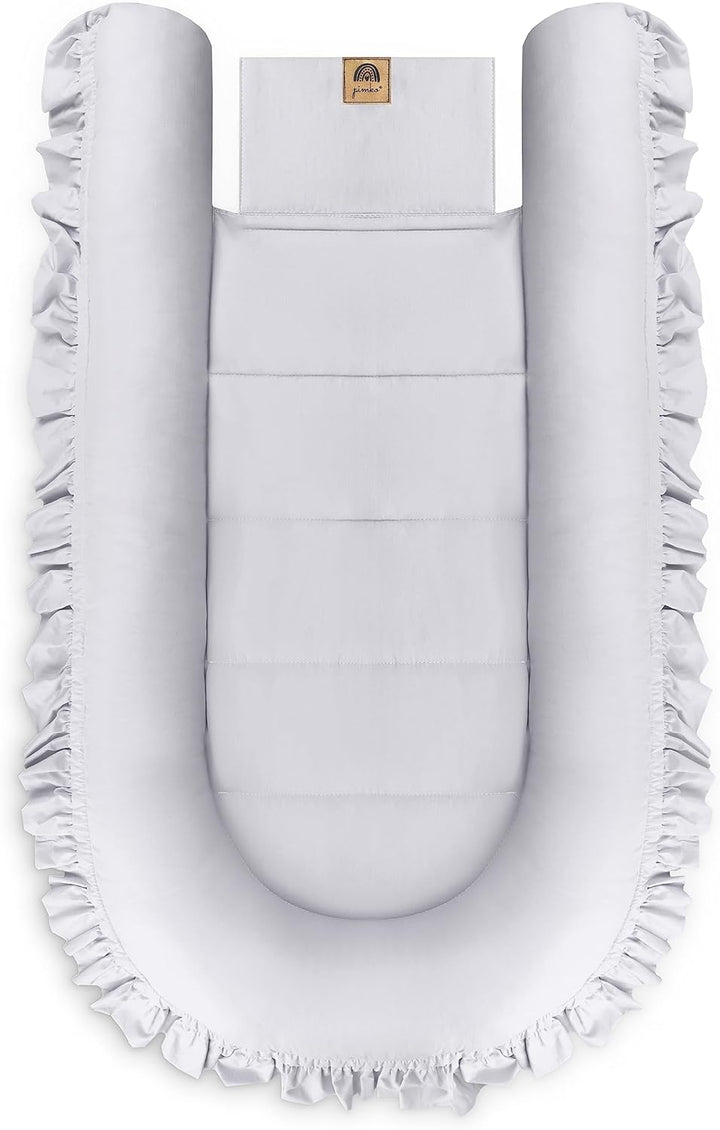 PIMKO Babynest mit rüschen Babynestchen für Baby Kuschelnest Babykokon für Säuglinge und Neugeborene