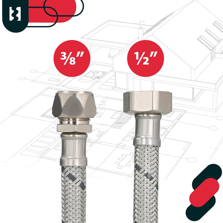 KOTARBAU® 2er Set Flexschlauch - Wasserschlauch - 60 cm - Panzerschlauch - 1/2“ x 3/8“ - ÜM x Quetsc