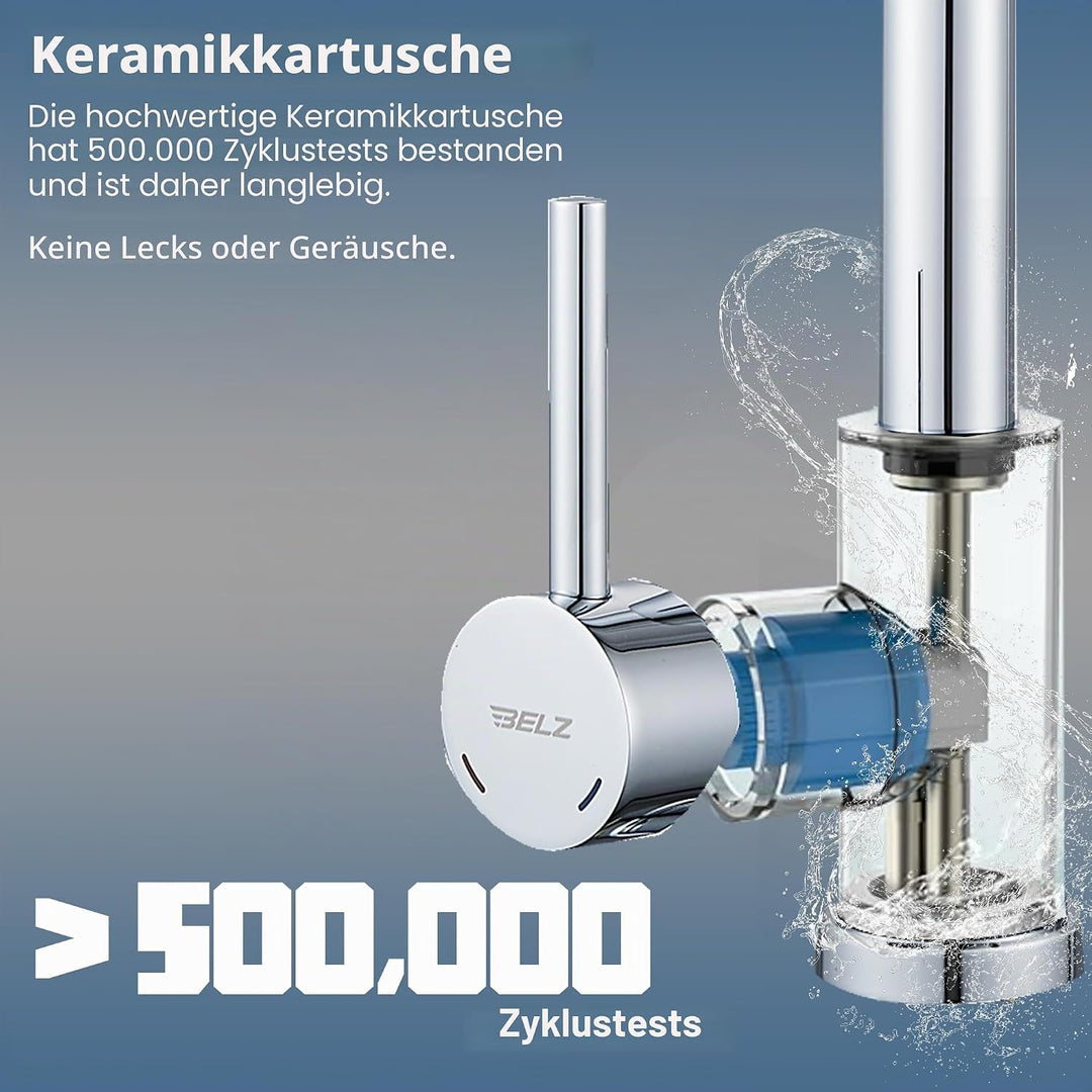 BELZ Wasserhahn Küche mit Herausziehbarer Brause, 3 Strahlarten, 360° Schwenkbarer Spültischarmatur,