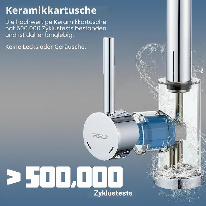 BELZ Wasserhahn Küche mit Herausziehbarer Brause, 3 Strahlarten, 360° Schwenkbarer Spültischarmatur,