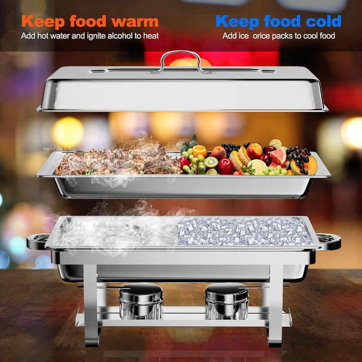 NArra 4er Pack Chafing Dish Buffet Set, 9L Rechteckige Catering Servierplatten aus Edelstahl mit Spe