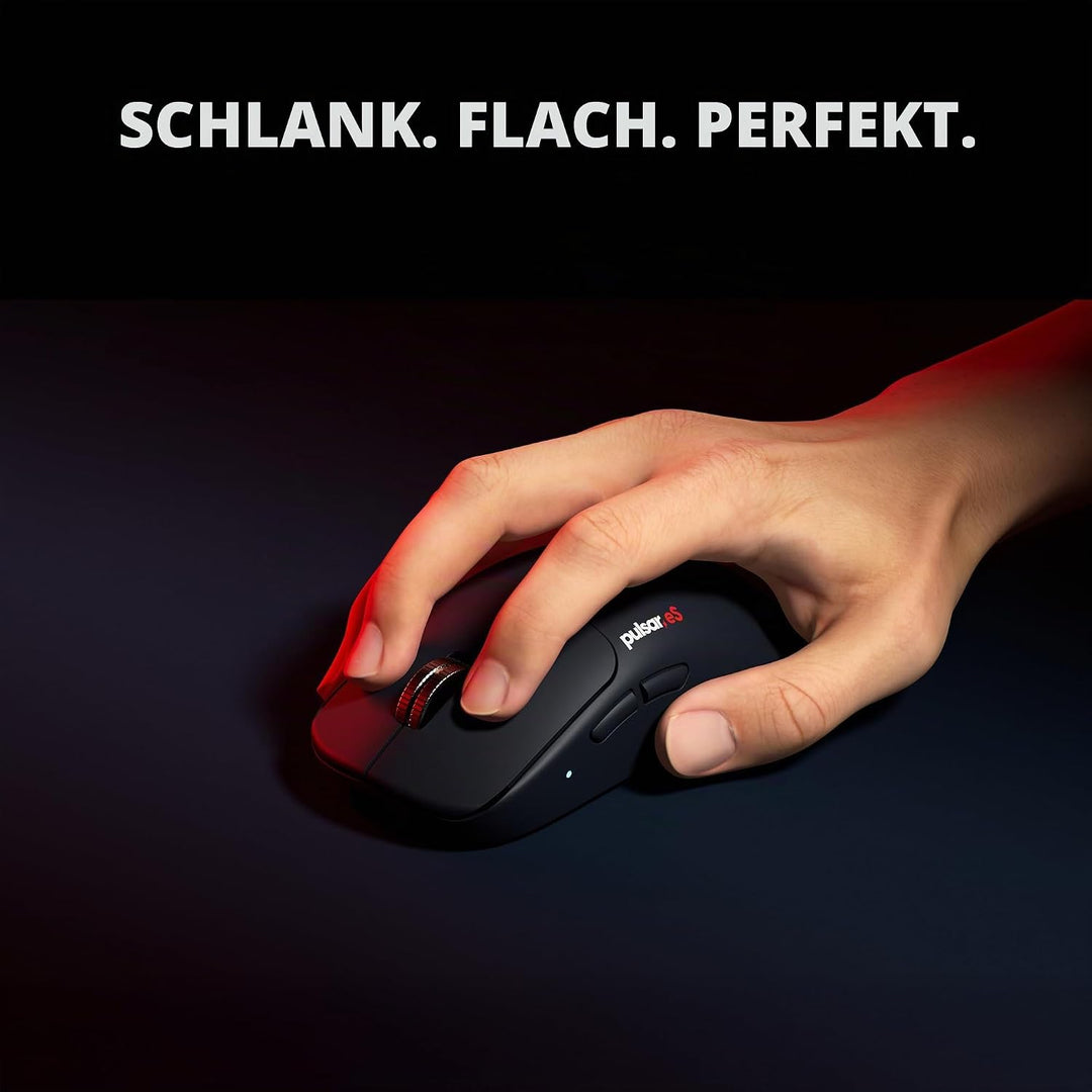 Pulsar Gaming Gears ES FS-1 Kabellose Gaming-Maus, Low-Profile, symmetrische Form, 56 g (1,97 oz) le