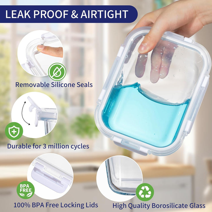 MFY 5er-Set 1040ml Meal Prep Boxen Glas Frischhaltedosen Glas mit Deckel, Glasbehälter mit Deckel Se