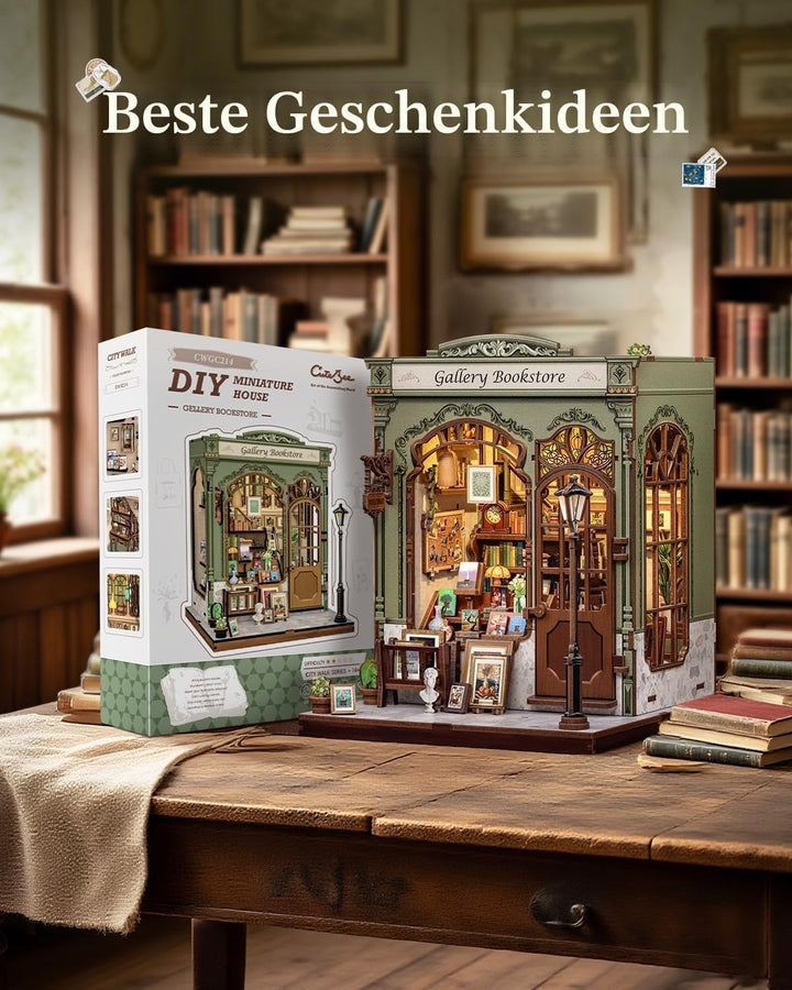 CUTEBEE Book Nook Kit - DIY Holz-Miniaturhaus (Buchladen-Szene) mit LED-Beleuchtung, 3D Puzzle für B