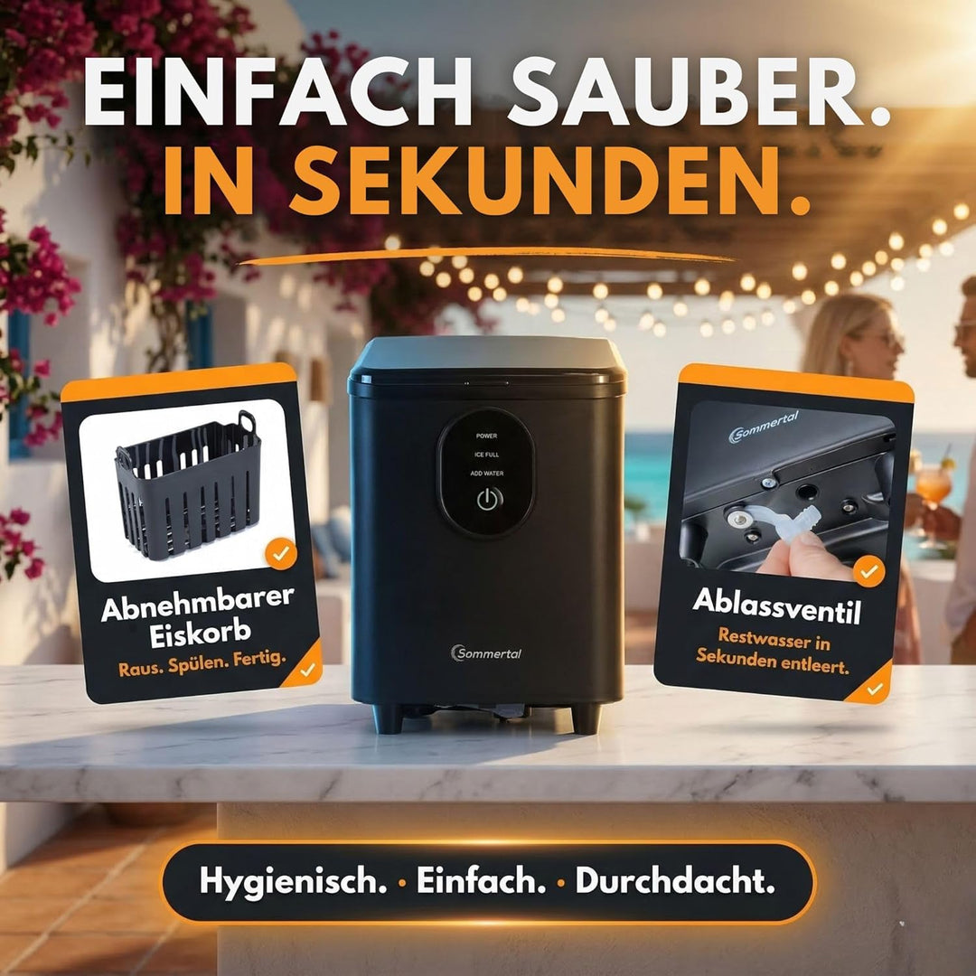 Sommertal Eiswürfelmaschine EM12C - Note 1,3 Warentest, Ice Maker mit schneller Eisherstellung ab 6