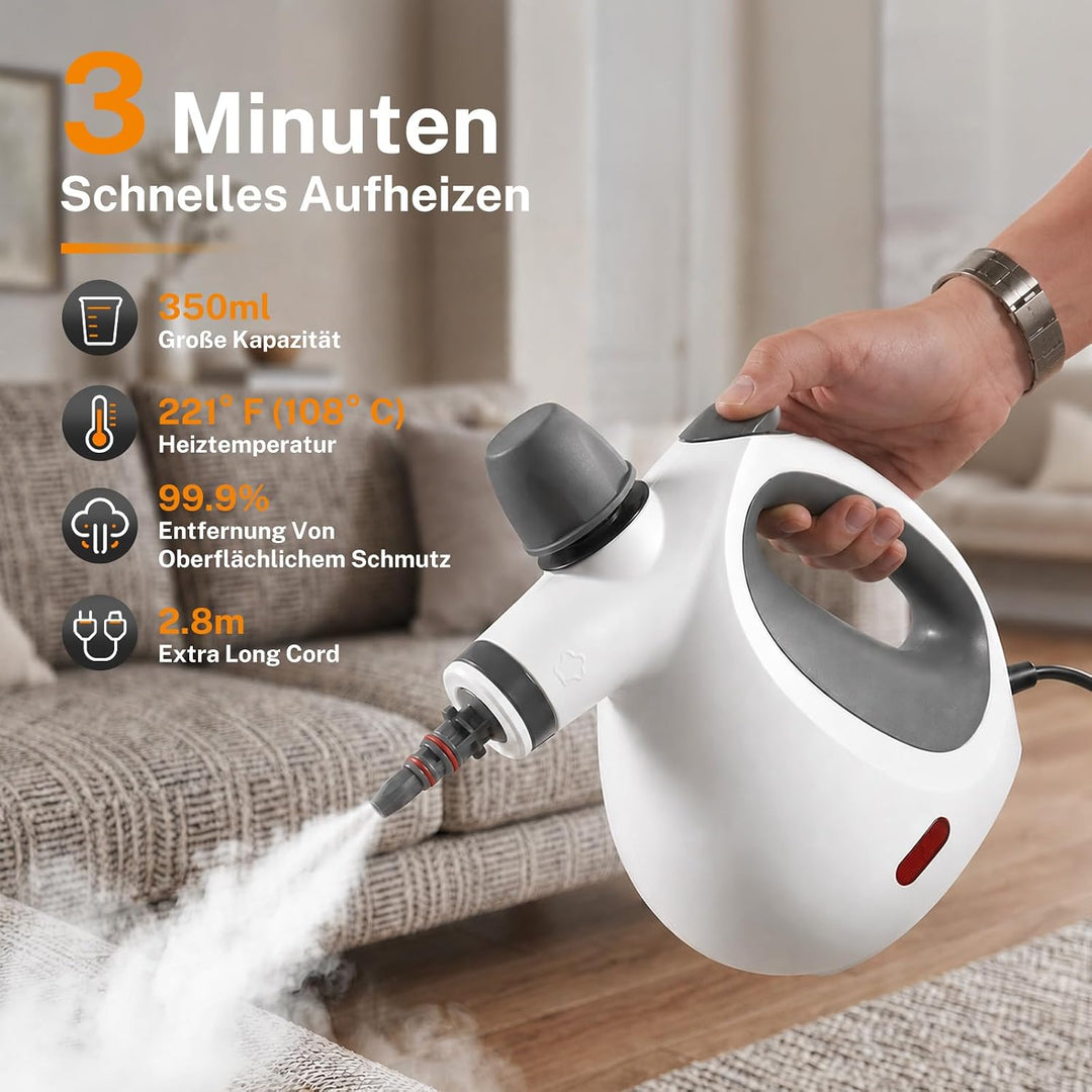 Dampfreiniger Handgerät mit 15 Zubehörteilen, Handdampfreiniger für das Haus Mehrzweck，1050W，350ml T