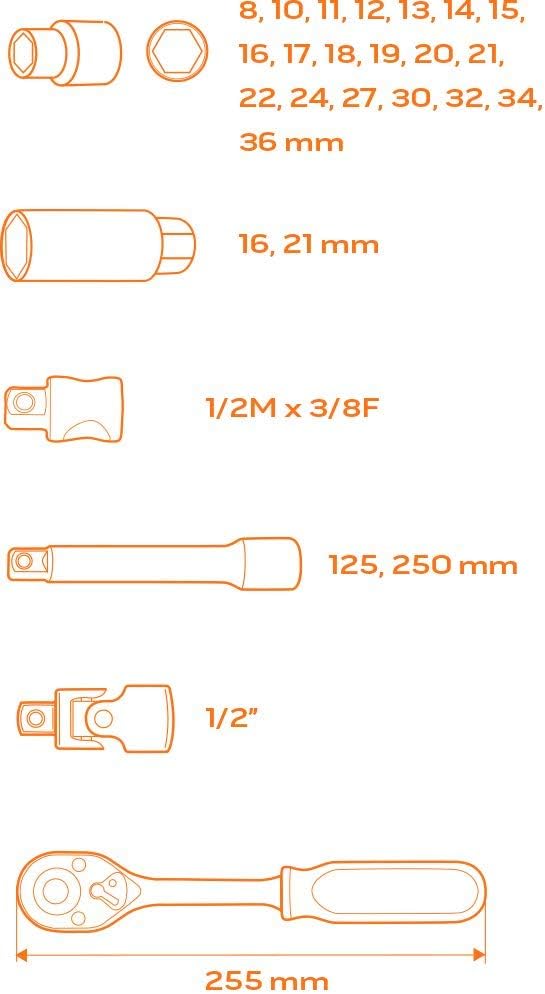 NEO TOOLS Steckschlüssel 1/2, 27-er Set, 27-er Set