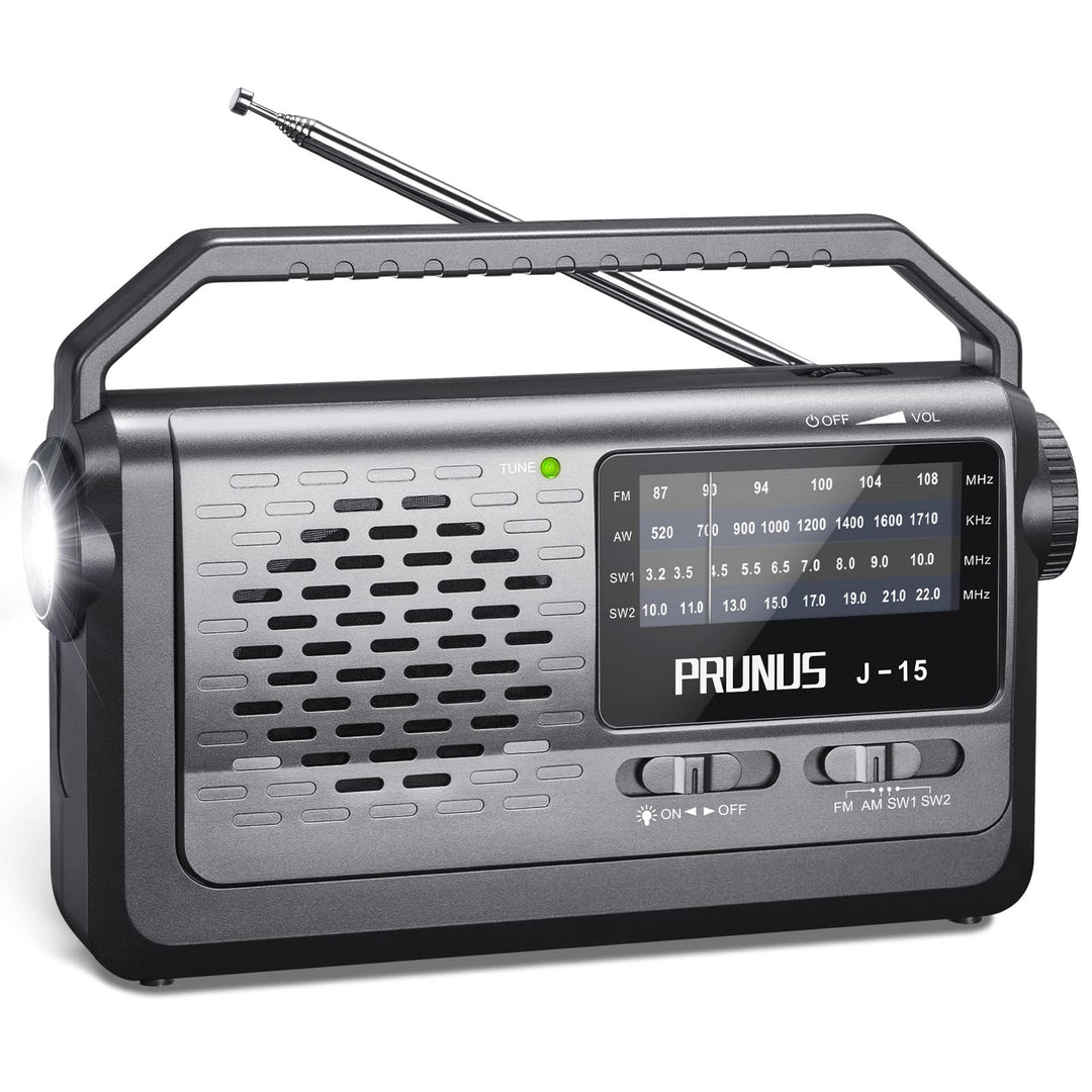 PRUNUS J-15 Kofferradio Weltempfänger Radio UKW/FM/AM/SW, Tragbares Radio Batteriebetrieben oder mit