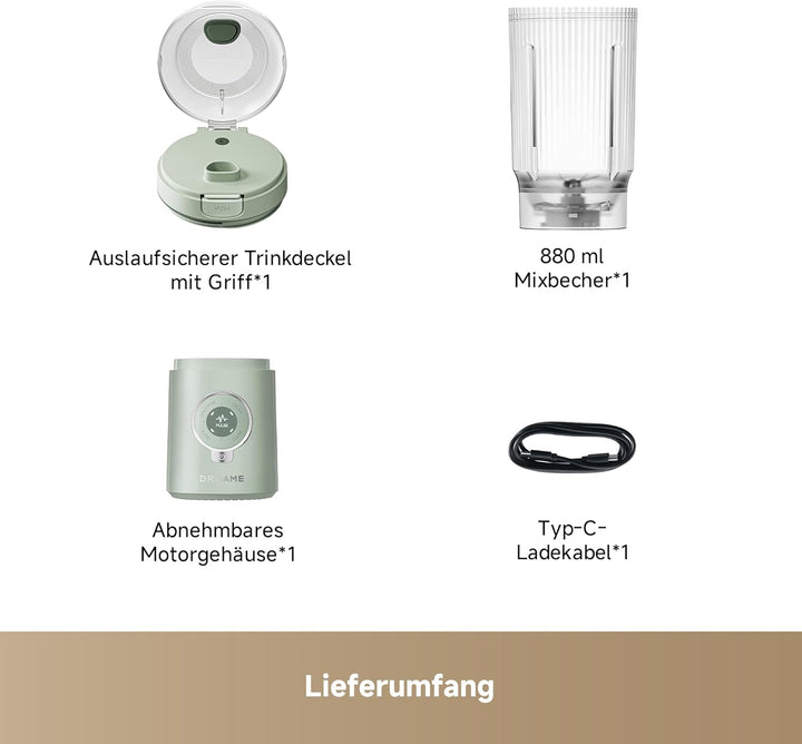 DREAME PortFresh Tragbarer Mixer,Abnehmbares Motorgehäuse, Schnellladen, 880 ml BPA-freier Mixbecher