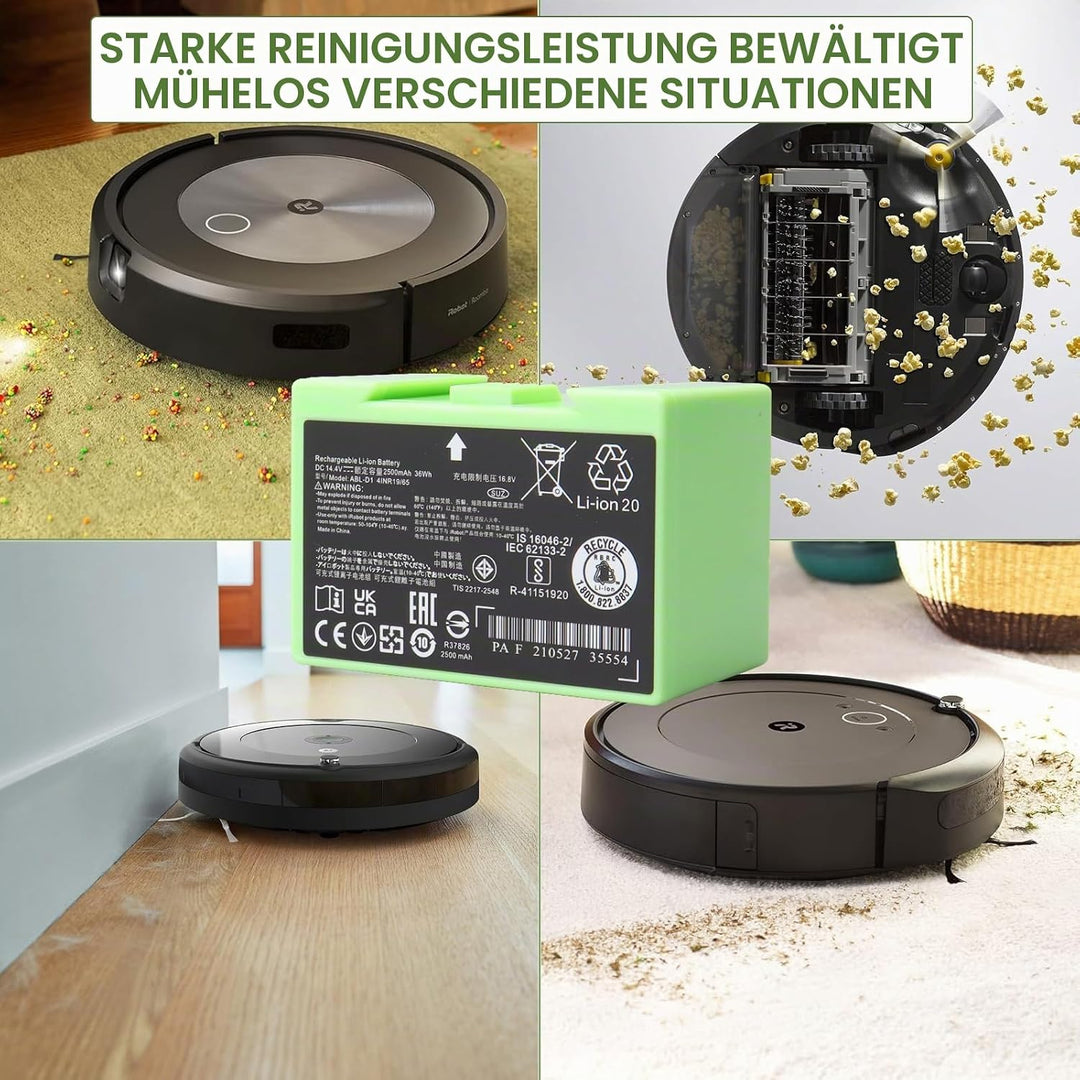 14,4 V 2500 mAh Ersatz-Li-Ionen-Akku, kompatibel mit iRobot Roomba e und i Serie i8/i8+, i7/i7+/i7Pl