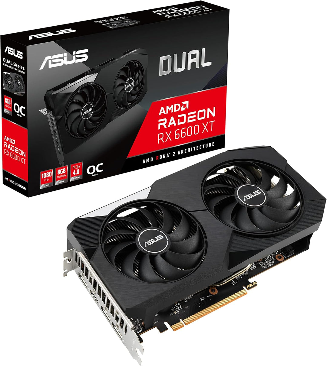 ASUS Dual AMD Radeon RX6600XT OC Edition Gaming Grafikkarte (8GB GDDR6 Speicher, PCIe 4.0, 1x HDMI 2