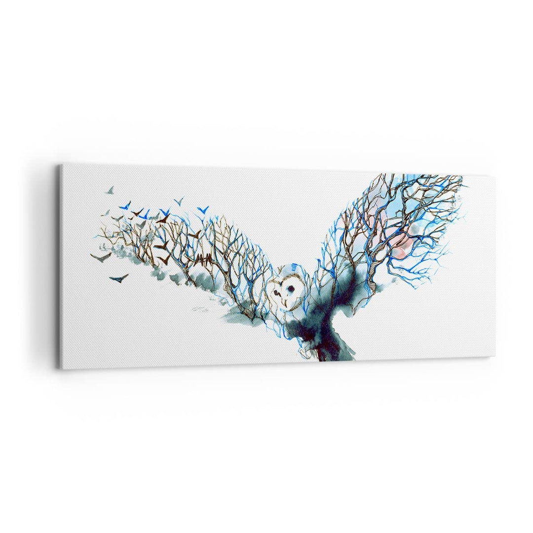 Wandbilder Dekoration Wohnzimmer Eule wild Wald Flug Panorama Bilder auf Leinwand 120x50cm Leinwandb