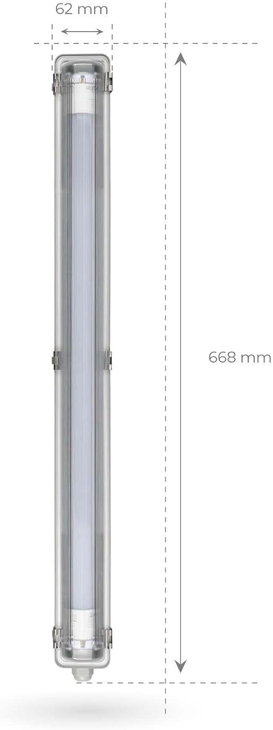 Ledvion Feuchtraumleuchte LED 60cm 7W 160lm/W 4000K IP65 mit Röhre | Inklusive LED Starter fuer schn
